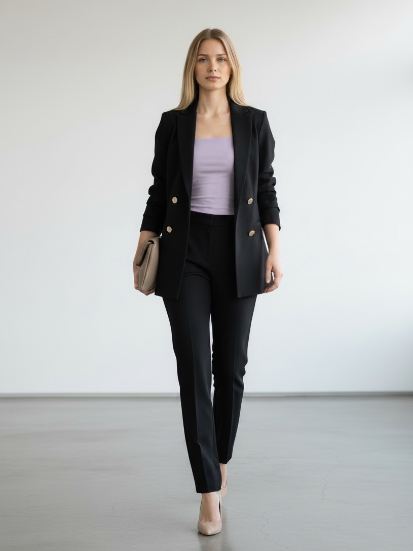 1339 Black Tapered Leg Open Front Blazer Two Piece Suit Set